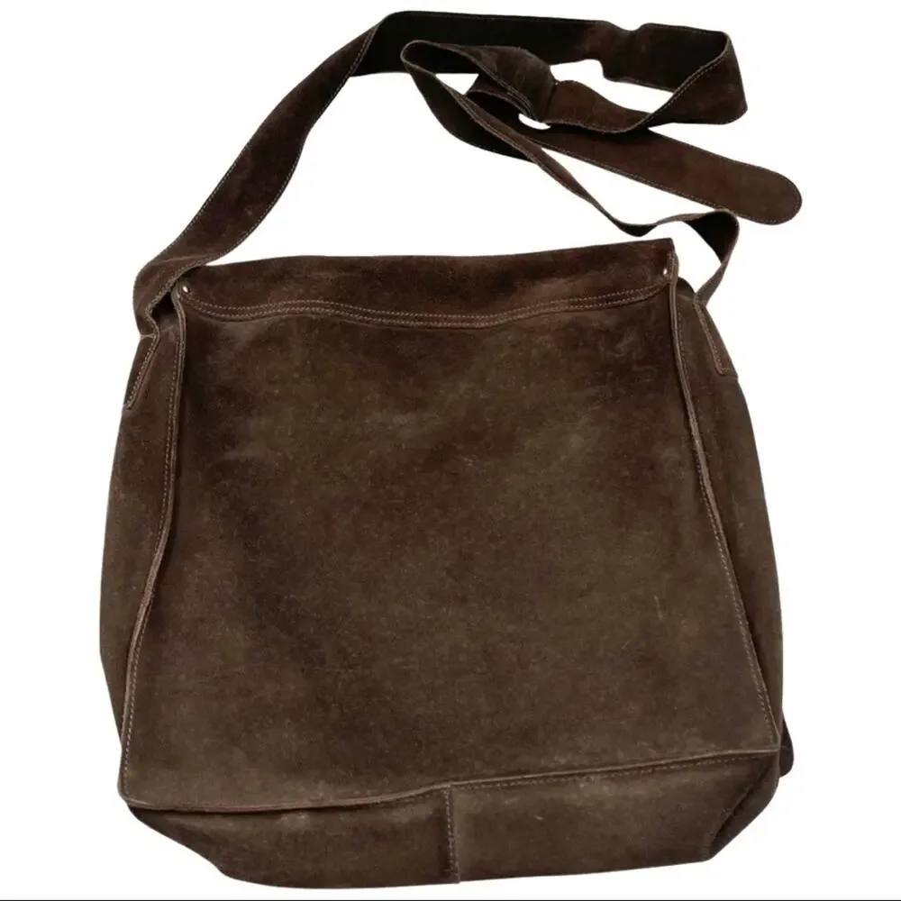 UNBRANDED GENUINE SUEDE LEATHER MESSENGER CROSSBODY BROWN BAG GREAT QUALITY